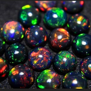 AAA grade black opal round, natural black opal, black opal round cabochon, Ethiopian black round opal, multi fire black opal, opal cabochon