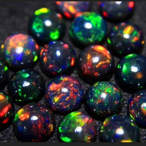 AAA grade black opal round, natural black opal, black opal round cabochon, Ethiopian black round opal, multi fire black opal, opal cabochon