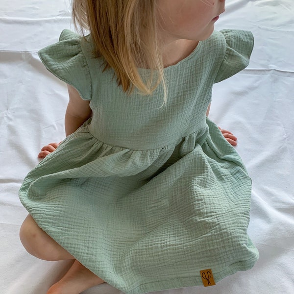 Kleid aus Musselin für Mädchen, in verschiedenen Farben und Ärmelvarianten