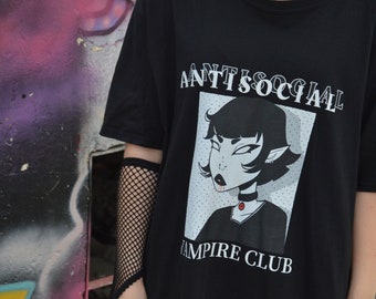 ANTISOCIAL VAMPIRE CLUB Alternative Fashion Gothic Horror T-Shirt, Goth girl, Vampire Shirt, Alt t-shirt, Soft Goth Style, Goth Clothing