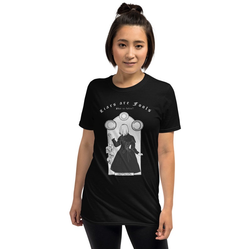 SKEPTICISM-Goth Unisex Shirt, Occult Pagan Tshirt, Wiccan Tee With Witch, Skulls & Pentagrams, Gothic Aesthetic, Victorian Goth Fashion image 6