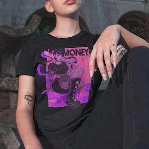 YAKUZA GIRL- Pastel Goth Unisex Schwarzes T-Shirt, Harajuku, Alternative Kleidung T-Shirt, Ästhetisches Goth Pastell Shirt, Pastell Goth Männer, Goth Mädchen