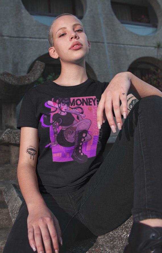 YAKUZA GIRL- Pastel Goth Unisex Black T-Shirt,  Harajuku, Alternative Clothing Tee, Aesthetic Goth Pastel Shirt, Pastel Goth Men, Goth Girl