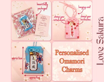 Personalised Japanese Omamori Charms | Good luck / health / fortune | Protection Amulet Talisman | Find Love | Initial & Birthstone charms