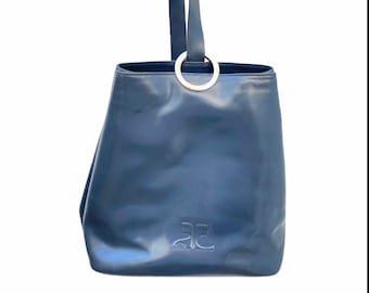 80s Courrèges  Vintage Blue Patent Leather Shoulder Bag