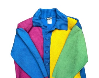 Courreges Vintage 70s Colorblock Heavy Cardigan Padded Size M