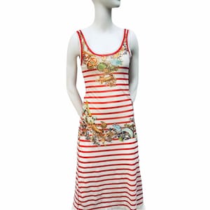 Jean-Paul Gaultier Ecru Rot Gestreiftes Kleid
