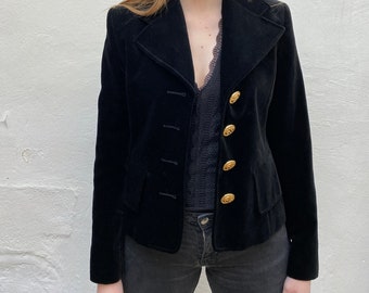 70s Guy Laroche Black Velvet Blazer Jacket Size XS