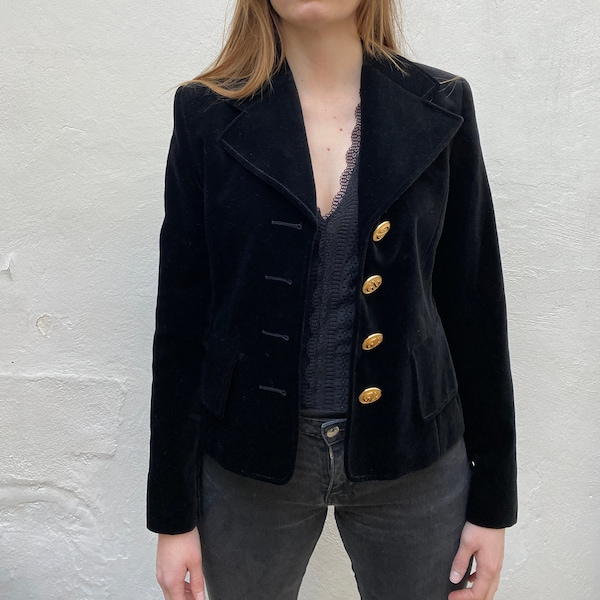 70s Guy Laroche Black Velvet Blazer Jacket Size XS