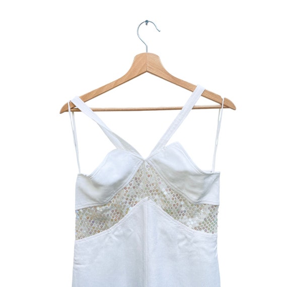Courreges Vintage 1970s White Cotton Dress Sequin… - image 3