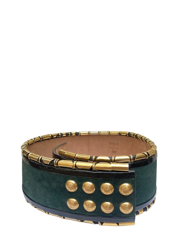 Balmain X H M Green Emeraud Suede Leather Belt Size M L