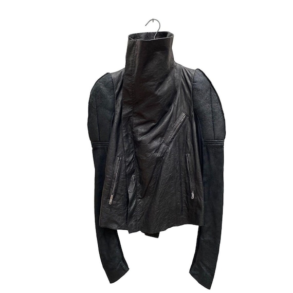 【関税&送料込】Rick Owens Biker Jacket Rick Owens Mainline Black Leather Biker Jacket Size IT 40