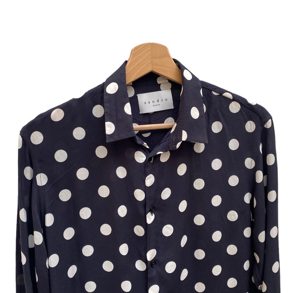 Sandro Paris Dark Navy Polka Shirt Size XS Extra Small XS