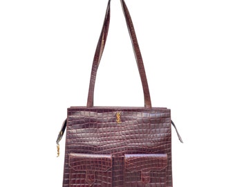 Große Vintage-Tasche aus burgunderrotem Leder von Yves Saint Laurent