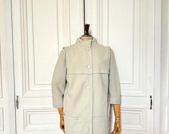 Courrèges Couture Future 1960S Gray Beige Cotton Coat Size 38 M