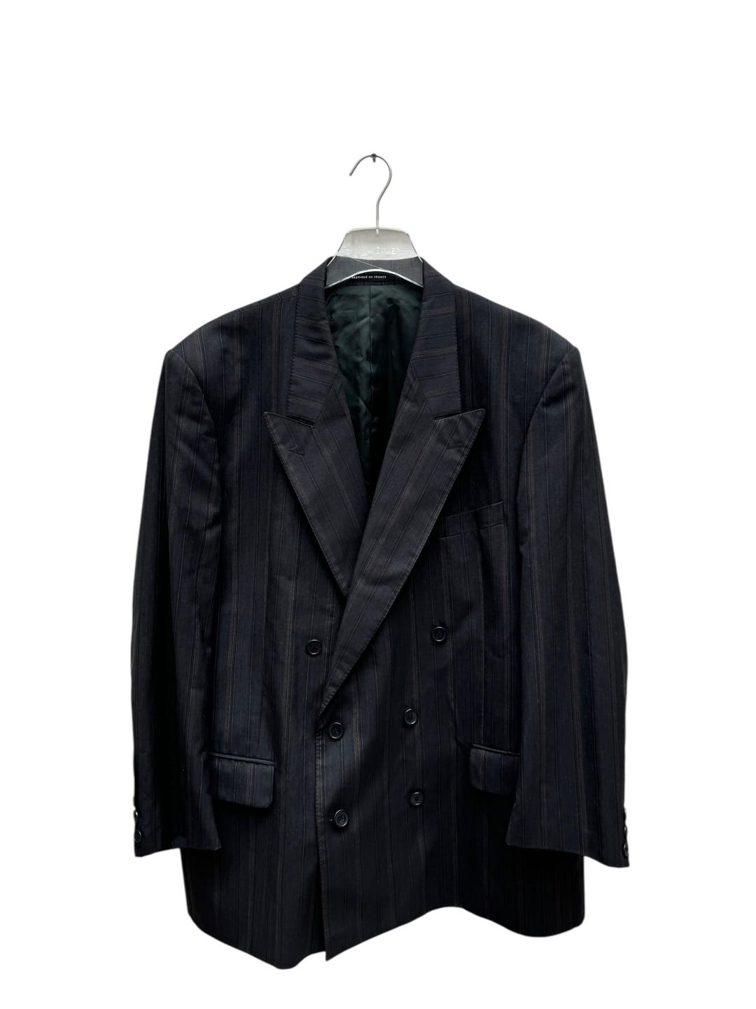 イヴ・サンローラン グレー ウール ストライプ ブレザー ジャケット