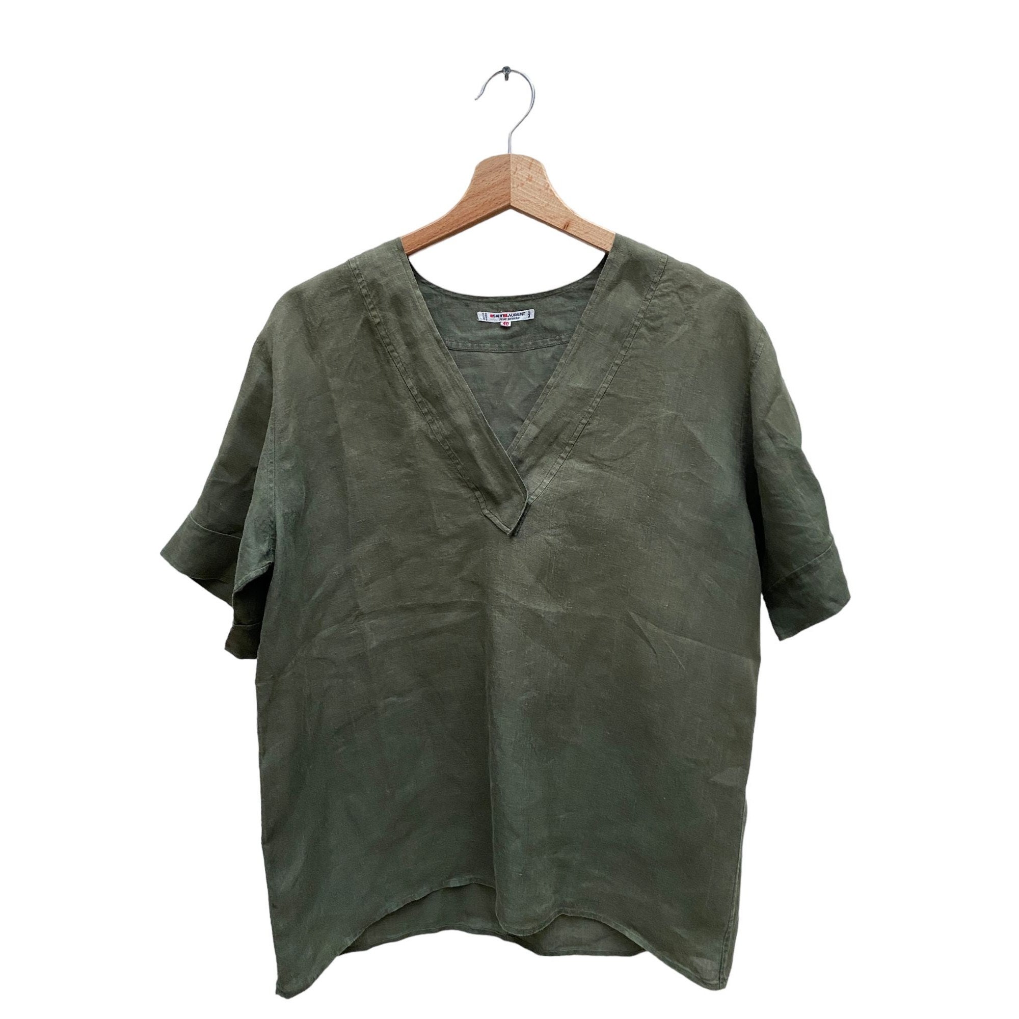 Tシャツ・カットソー SAINT LAURENT Khaki Muslin Top Saint Laurent Khaki Muslin Top in Green | Lyst
