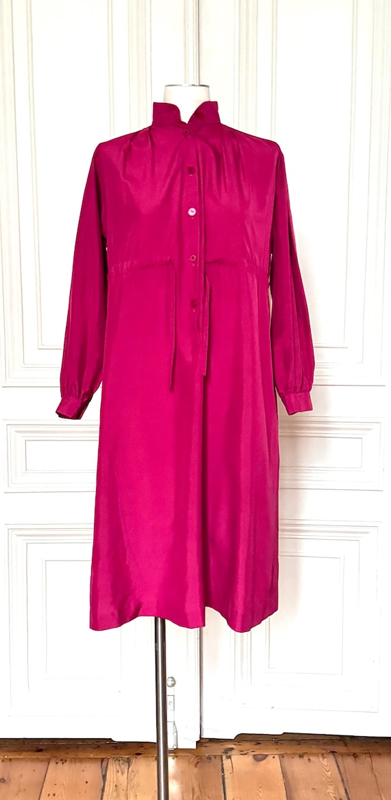 Mugler, Thierry Mugler Late 1970s Burgundy Silk Dress 1970s size xs to M