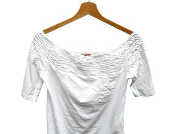 Prada White Cotton Top Puffed Sleeves Size XS