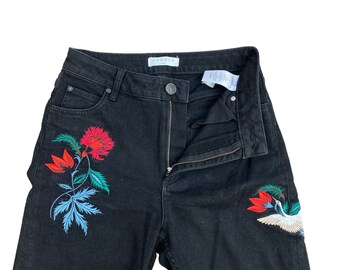 Sandro Black Embroidered Denim Jeans High Waist Cut - Etsy Sandro Black Embroidered Denim Jeans High Waist Cut - Etsy