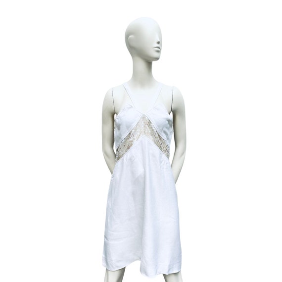 Courreges Vintage 1970s White Cotton Dress Sequin… - image 1