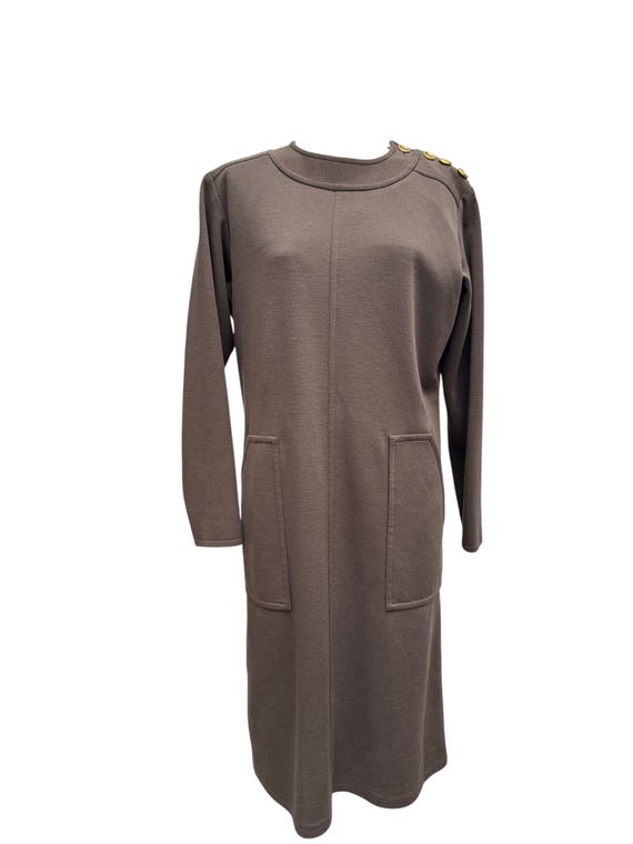 Yves Saint Laurent Rive Gauche, Yves Saint Laurent Rive Gauche 1980s Khaki Wool Dress Size 42 / M