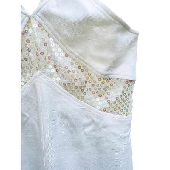Courreges Vintage 1970s White Cotton Dress Sequin… - image 6