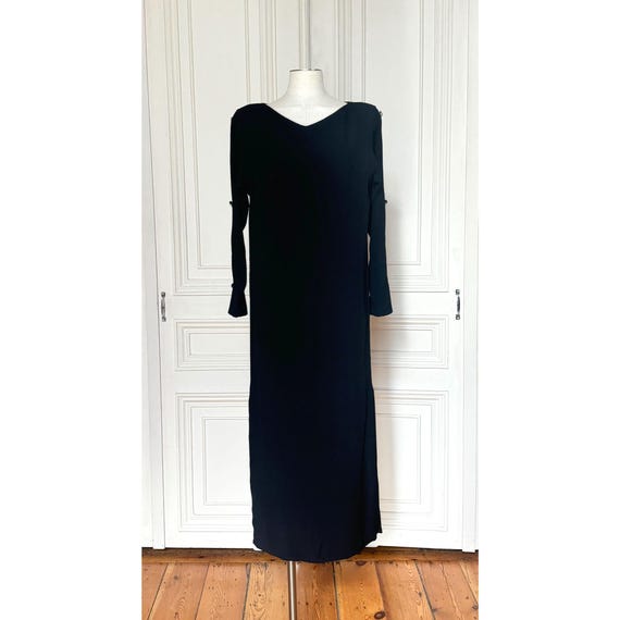 Saint Laurent, Yves Saint Laurent 1980s Black Wool Embellished Button Maxi Evening Dress Size 40 / M–L
