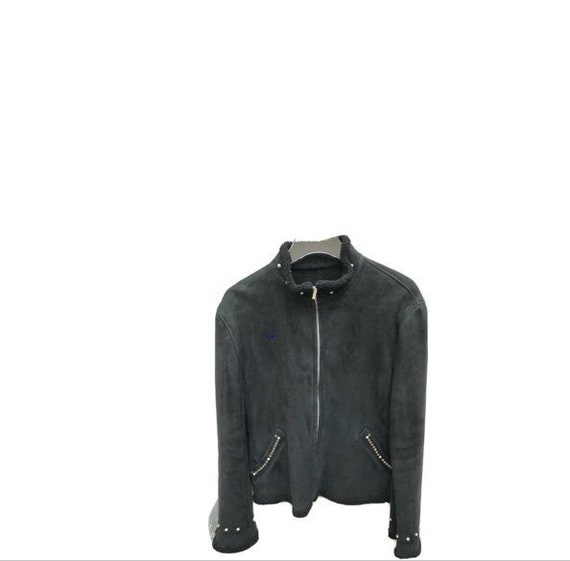 90s Archive Gianni Versace Vintage Black Shearling Jacket Spikes