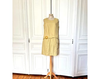 Courreges1960s Elegant Beige Belted Dress Size 44 fits M to L