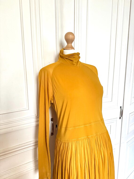 mustard yellow pleated dress PLEATED HALTER MAXI DRESS-Mustard Yellow M