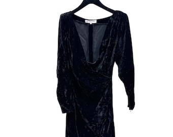 Yves Saint Laurent zwarte fluwelen wikkeljurk uit de jaren 70, maat 34 / XS