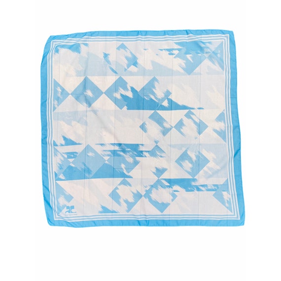 70s Courreges Vintage Retro Blue Square Silk Scarf - image 1