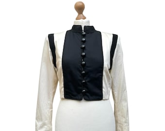 Yves Saint Laurent 1990 ecru and black military- inspired cotton jacket size FR 36 S