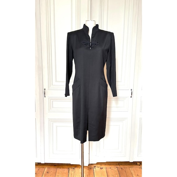 Saint Laurent, Yves Saint Laurent 1980s Black Wool Structured Dress Size 42 / M