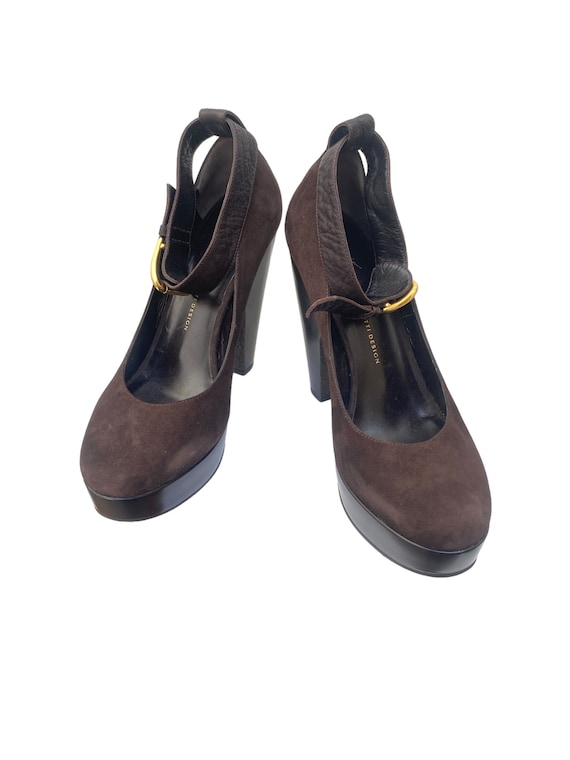 ジュゼッペ ザノッティ ブラウン アンクル ストラップ ヒール シューズ  