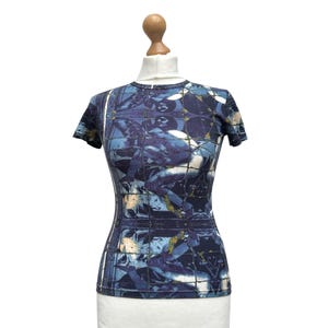 Jean Paul Gaultier 1990s Blue Printed Mesh top Size IT 38 / XS