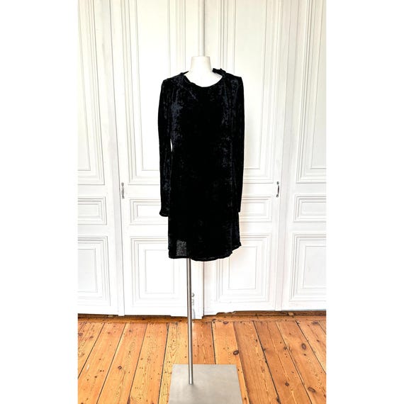 Jil Sander, Jil Sander 1990s Black Velvet Longsleeve Wrap Dress Size 36 fits up to 38 M