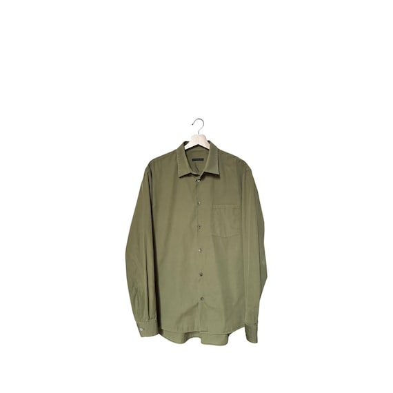 Helmut Lang, Helmut Lang 1990s Vintage Khaki Cotton Shirt Size 44 fits L