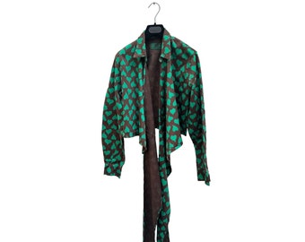 Jean Paul Gaultier Vintage Green Hearts Cotton Shirt  Size 44 fits M