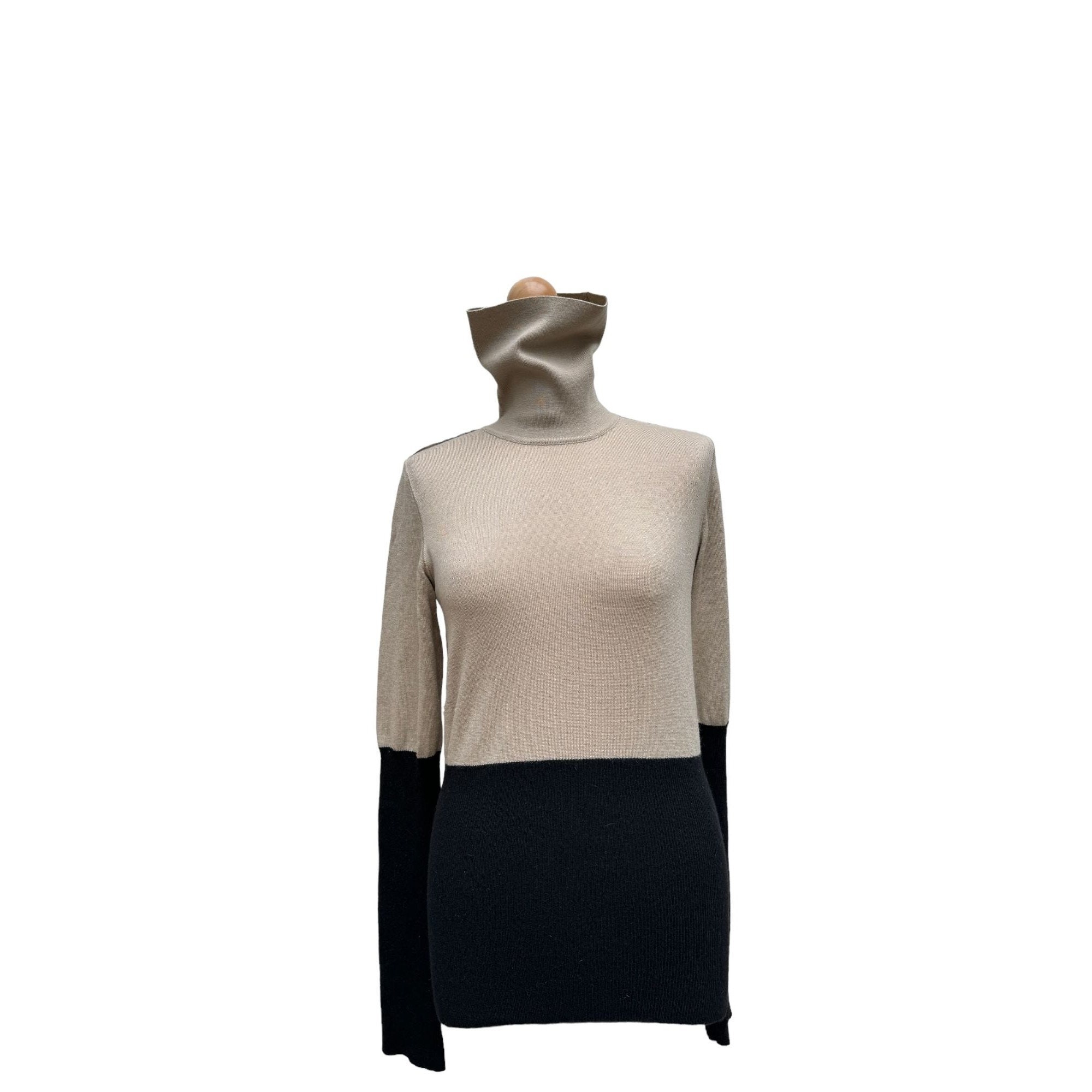 Maison Margiela, Martin Margiela Vintage Beige Black Wool Rollneck Size L fits M