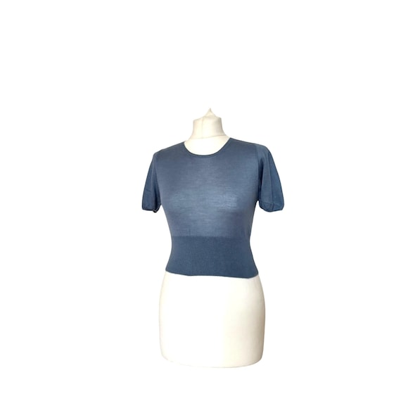 Prada, Prada Blue Cashmere Silk Short sleeves sweater Size IT 38 fits XS to S