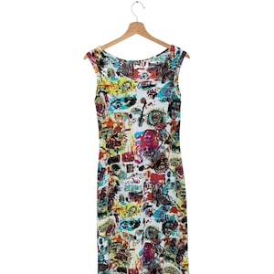 Jean Paul Gaultier 1990s Long Mesh Dress Basquiat Allover Print Size M Medium