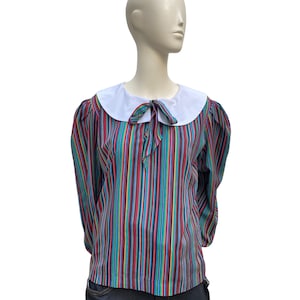 Yves Saint Laurent Silk Striped Blouse Claudine Collar