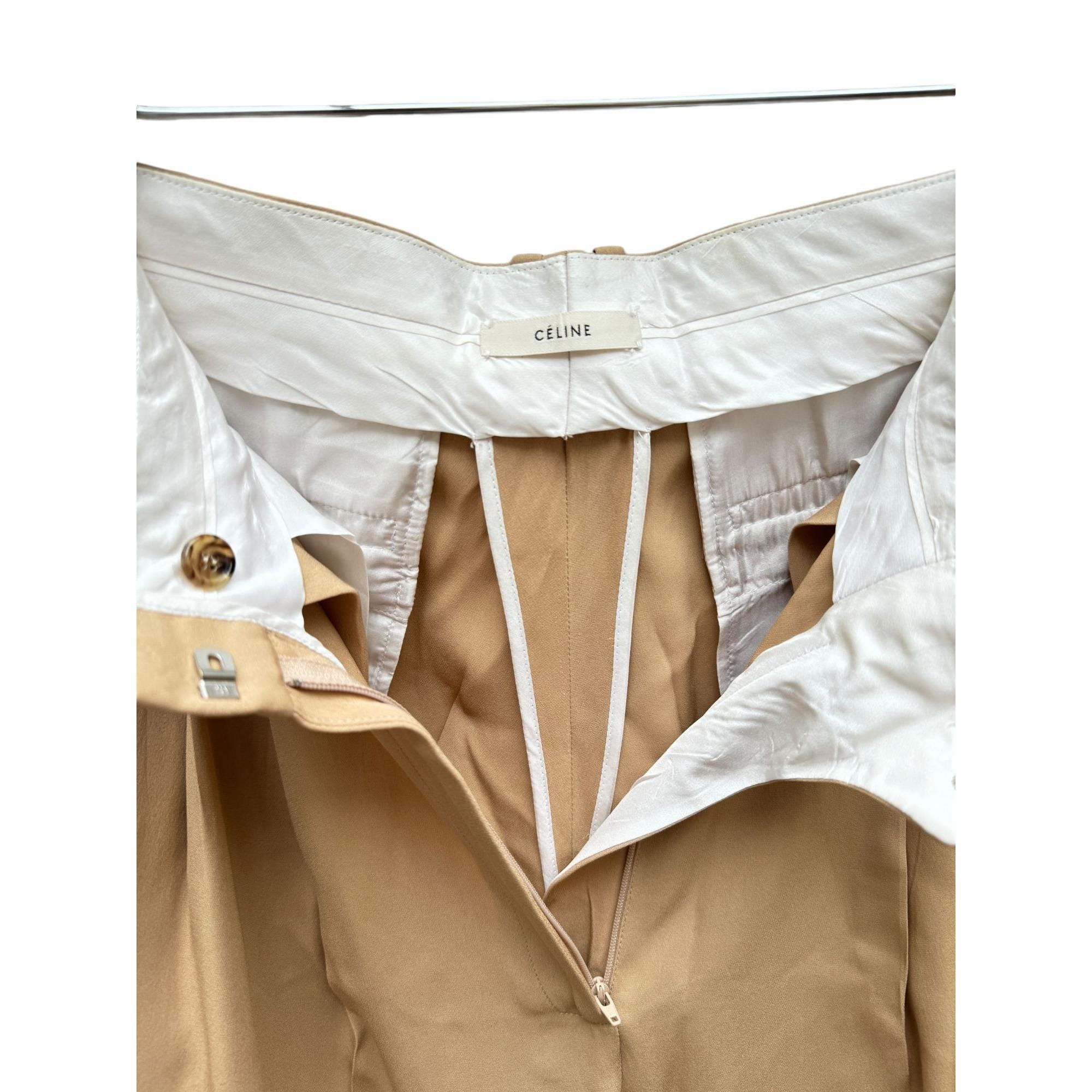 Pantalon Lin Beige Taille Haute Céline Phoebe Philo 2018 - Taille 36, Jambes Larges, Occasion TB