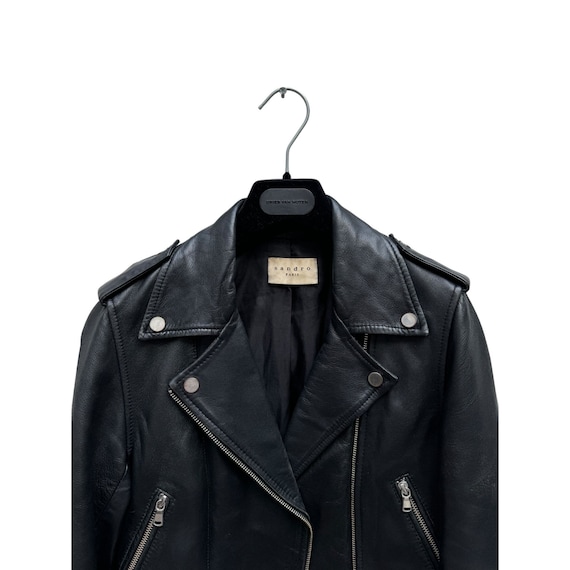 Sandro Paris Black Biker Leather Jacket Size 1 / Fits US 4 / XS