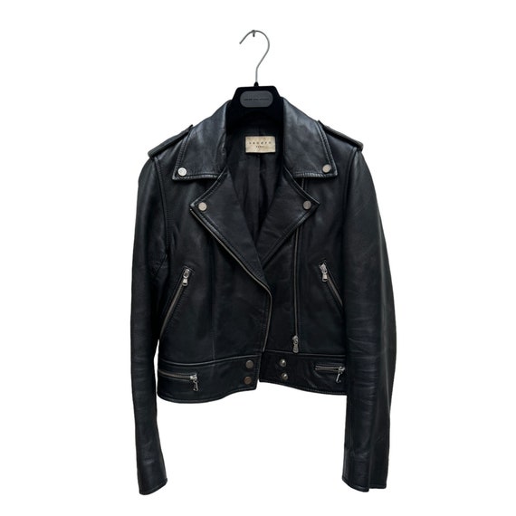 sandro paris ダブルライダース レザー black Sandro Paris Black Biker Leather Jacket Size 1 / Fits US 4 / XS