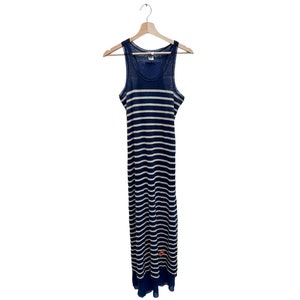 Jean Paul Gaultier Marineblaues gestreiftes Maxi-Netzkleid, Größe L