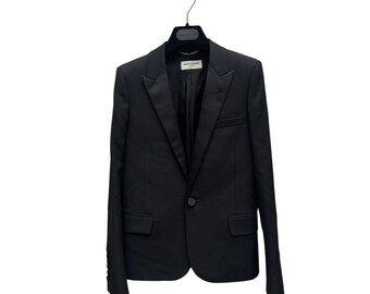 Saint Laurent Paris Black Tuxedo Blazer Jacket Women Hedi Slimane Era Size 34