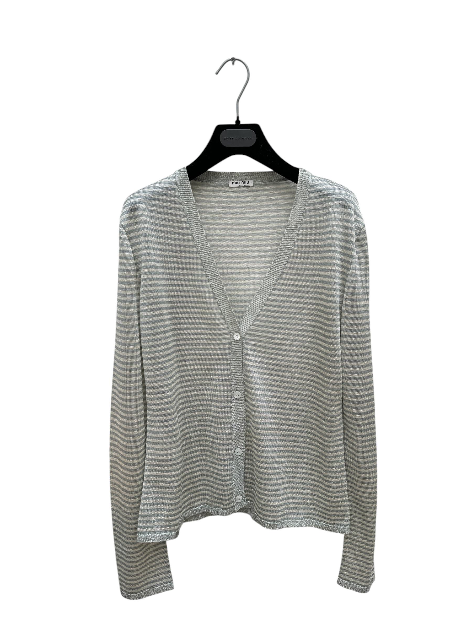 Miu Miu Gray Striped Shiny Cardigan Size 42 Fits M - Etsy